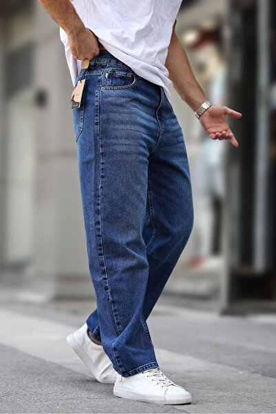 Madmext Koyu Mavi Erkek Yıkamalı Baggy Jean 7216