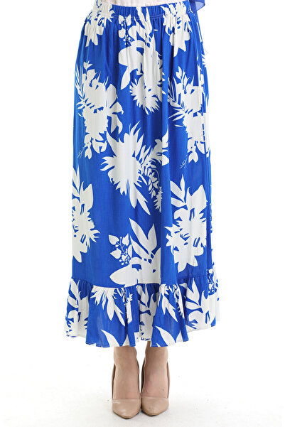 sefamerve Viscose Fabric Elastic Waist Ruffle Skirt 2012K-01 Saks White