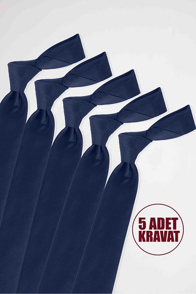 Tudors 5 Pack Plain Slim Navy Blue Men's Ties