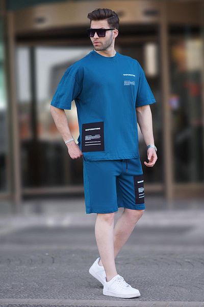 Madmext Ανδρικό σορτς Petrol Blue Crew με στάμπα 5942