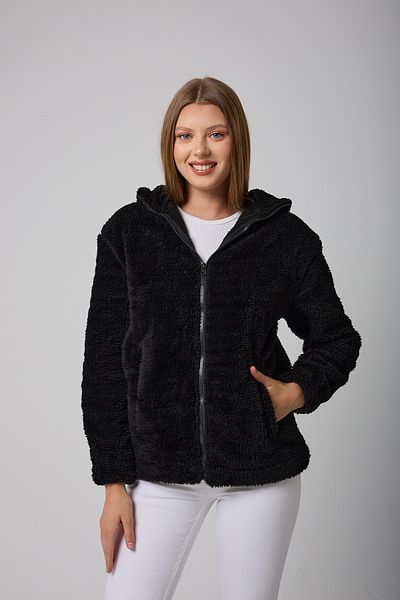 Royalside Sports Women's Black Plush Windproof Welsoft Double Hooded Winter Sports Coat