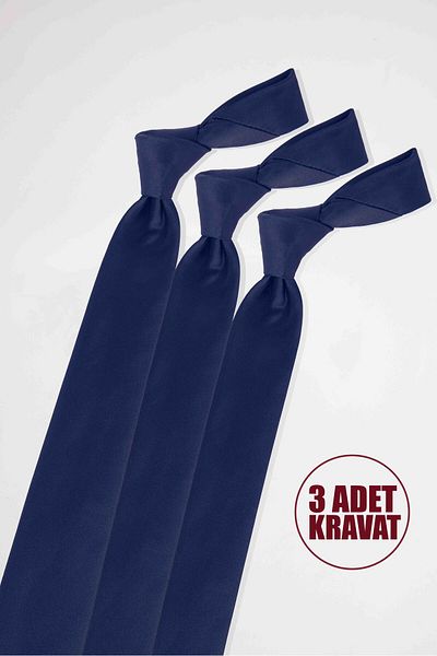 Tudors Pack of 3 Plain Classic Navy Blue Men's Tie with Pocket Square