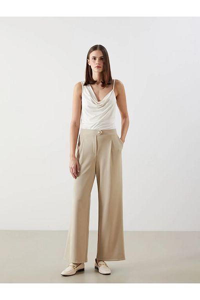 LC Waikiki Lcw Vision Beige Loose Fit Crepe Women's Trousers