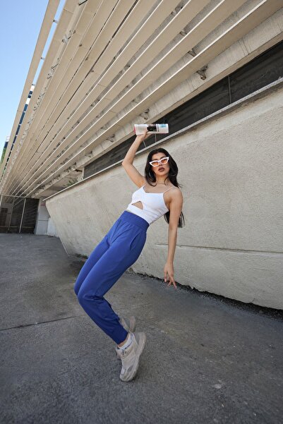 Gugus Scuba Dalgıç Jogger Eşofman Altı Yüksek Bel Geniş Kemer Paçası Pile Detaylı