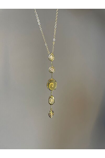 Yellow special design Y necklace with 'lotusbybuket' steel gold geometric stone