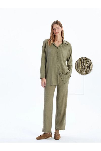 LC Waikiki Lcwaikiki Classic Khaki Elastic Waist Textured Women's Trousers