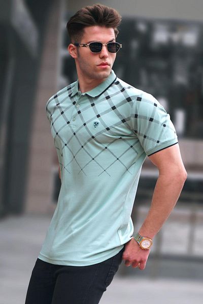 Madmext Mintgrünes Herren-T-Shirt mit Polokragen und Knopfleiste 5867
