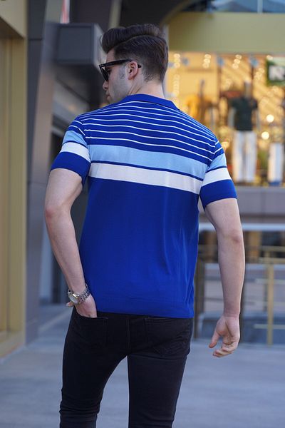 Madmext Pánské kobaltově modré polo tričko se zipem 5732