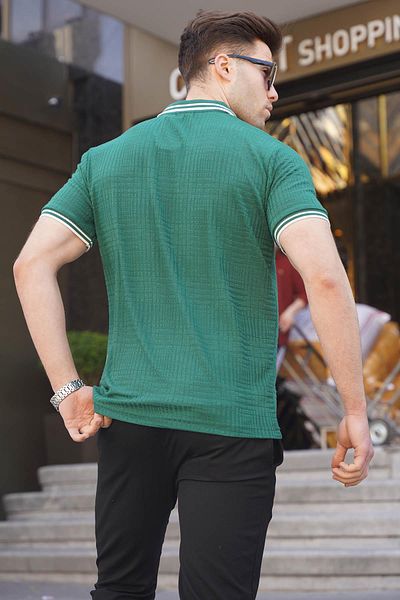 Madmext Dunkelgrünes Basic Herren-T-Shirt mit Polokragen und normaler Passform 6100