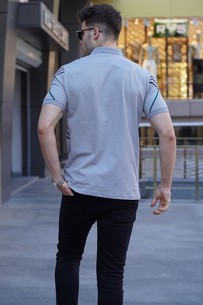 Madmext T-Shirt mit Polokragen und Muster in Grau 5870