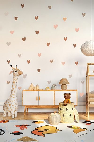 sanatıbedi Set de autocolante de perete pentru camera bebelușului Boho Asimetric Hearts - Set de autocolante de inimă de 100 de piese