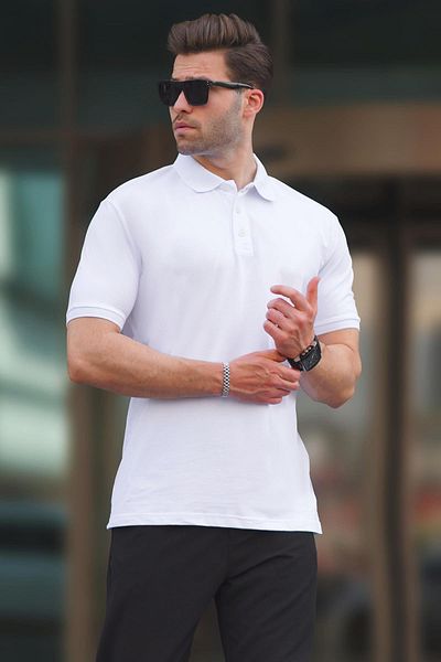 Madmext Overfit Weißes Polo-Shirt für Herren – Kurzarm 7029