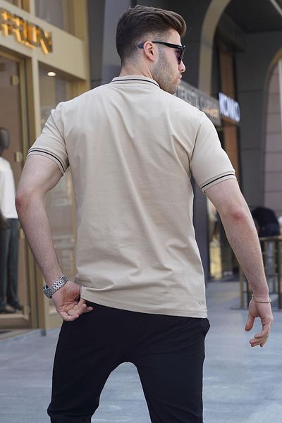 Madmext Μπεζ ανδρικό μπλουζάκι Polo Neck 6113