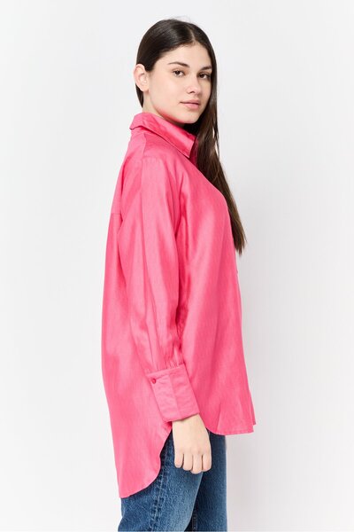 Juicy Couture Women Spread Collar Long Sleeves Plain Shirt, Pink