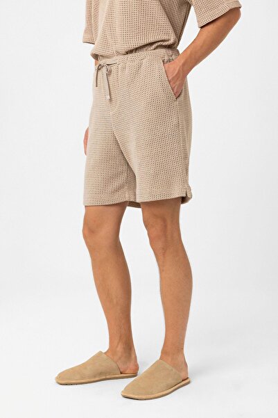 Antioch Beige Textured Relaxed Men's Shorts