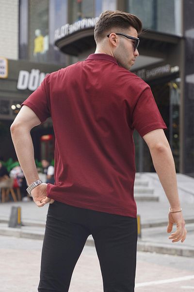 Madmext Bordeauxrotes Basic-T-Shirt mit Polokragen für Herren 6126