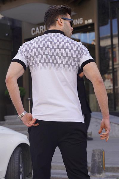 Madmext White Slim Fit Patterned Men's Polo T-Shirt 6109