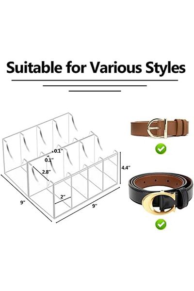 Generic Acrylic Belt Organizer with 8 Compartments for Closet Storage of Ties, Jewelry, Watches, and Rings