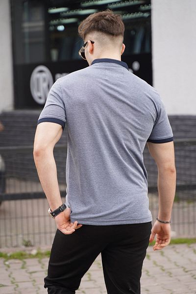 Madmext Modré pánské tričko Polo Collar Basic