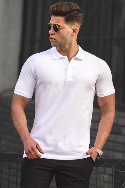 Madmext Weißes Basic-Herren-T-Shirt mit Polokragen 5101