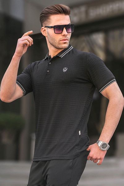 Madmext Schwarzes Basic Herren-T-Shirt mit Polokragen und normaler Passform 6100