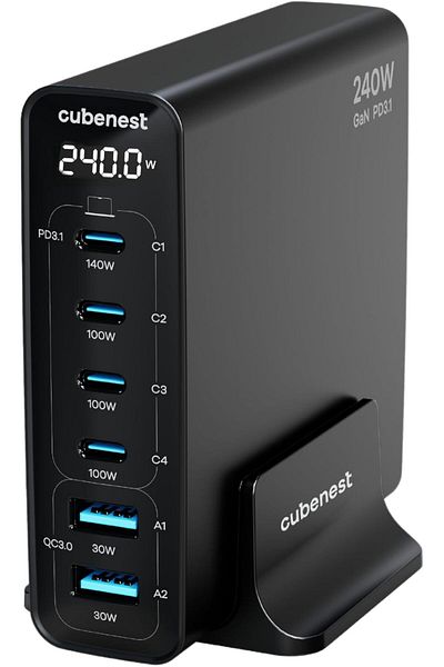cubenest 240W GaN 6-Port Desktop Charger Black