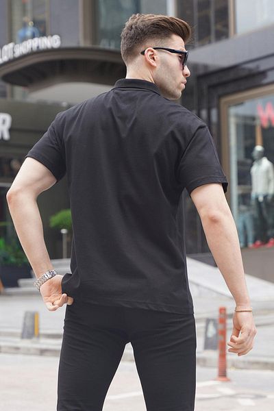 Madmext Schwarzes Polokragen Basic Herren T-Shirt 6126