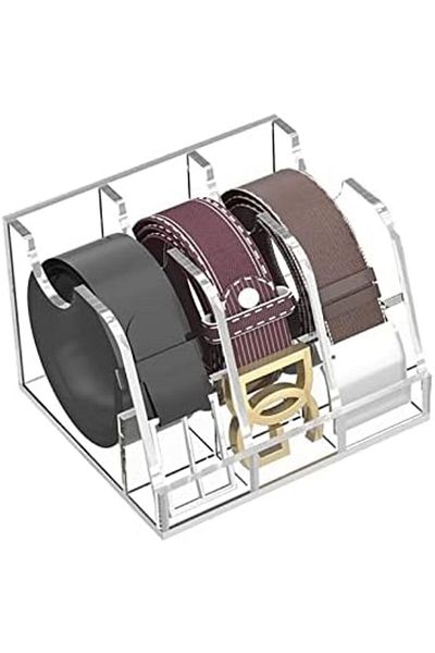 Generic Clear Acrylic Belt Organizer with 3 Compartments for Closet and Drawer Storage and Neat Display