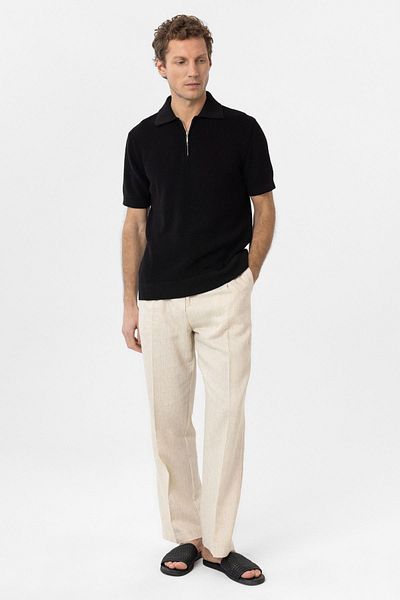 Antioch Black Zippered Woven Men's Polo Neck Knitwear T-Shirt
