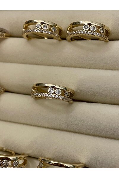 Onsiletişim 'Lotusbybuket' Steel Gold Special Design Zircon Stone Ring