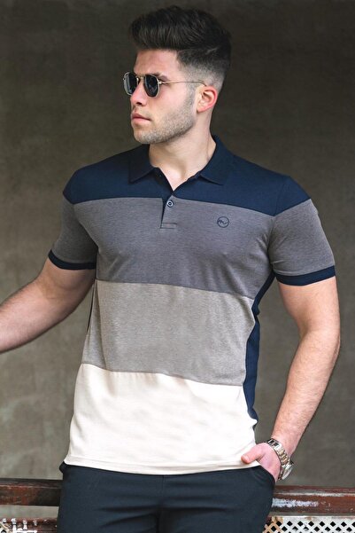 Madmext تي شيرت رجالي بياقة بولو باللون الأزرق الداكن 5103