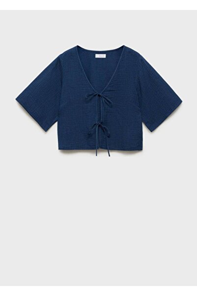 MANGO Woman Bağ detaylı yumuşak denim bluz