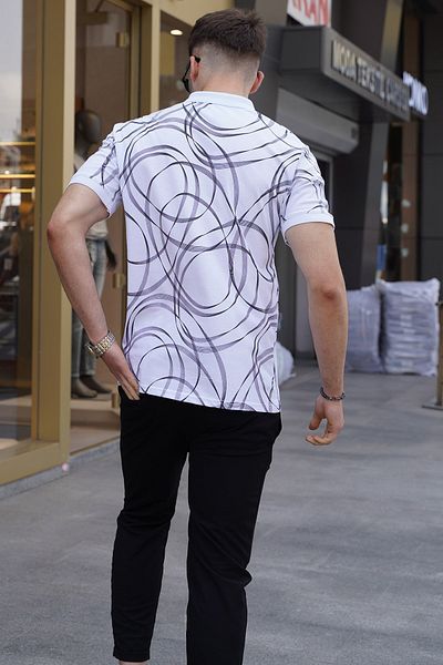 Madmext Weißes gemustertes Polo-T-Shirt 5873