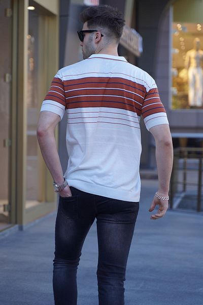 Madmext Men's White Polo Collar Zippered T-Shirt 5733