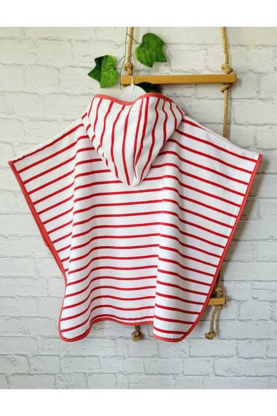 GÜRPAMUK HOME & BABY Outlet Export 100% Cotton Girls-Boys Sea, Beach, Pool, Bath Towel Poncho Striped/