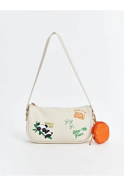 LC Waikiki Printed Girl's Baguette Bag with Ecru Wallet