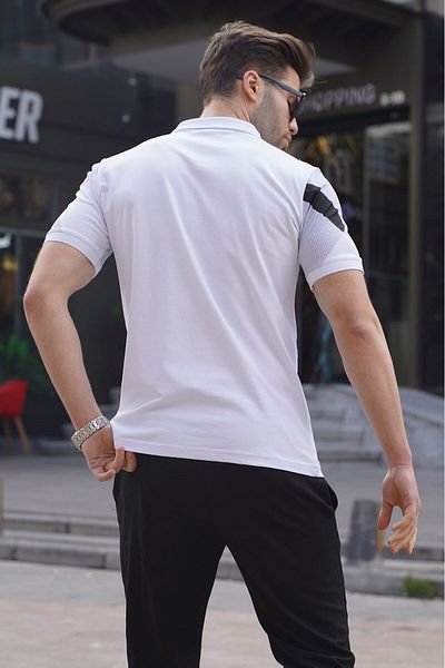 Madmext Weißes gemustertes Herren-T-Shirt mit Polokragen 6081