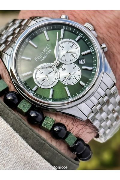 Ferrucci Silver-Green, Active Functions, Steel Cord, Men's Sleeve in Gift Box
