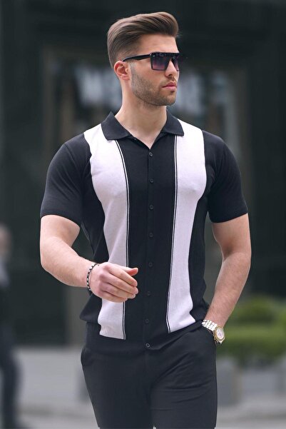 Madmext Μαύρο πόλο πλεκτό ανδρικό μπλουζάκι 6353