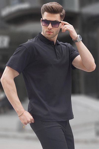 Madmext Schwarzes Polokragen Basic Herren T-Shirt 6126