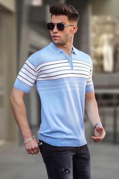 Madmext Ανδρικό μπλουζάκι Baby Blue Polo με φερμουάρ 5733