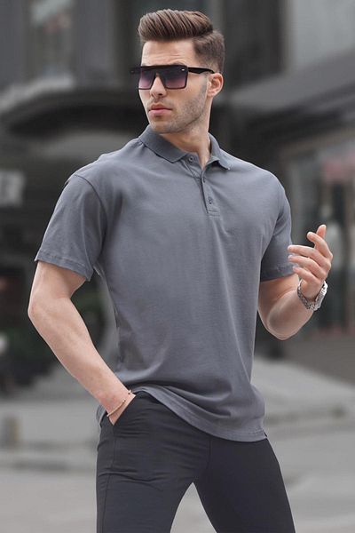 Madmext Smoked Polo Kragen Basic Herren T-Shirt 6126