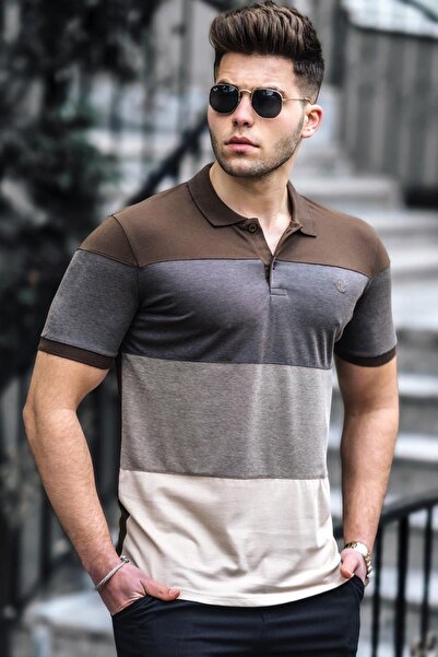 Madmext Ανδρικό μπλουζάκι με λαιμό polo καφέ 5103