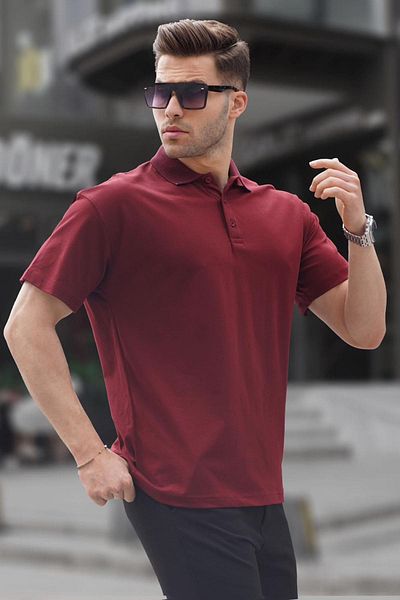 Madmext Bordeauxrotes Basic-T-Shirt mit Polokragen für Herren 6126