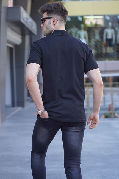 Madmext Schwarz gestreiftes Herren-T-Shirt mit Polokragen 5864