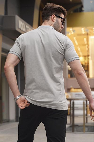 Madmext Ανδρικό μπλουζάκι με γιακά πόλο βαμμένο γκρι Regular Fit 6105