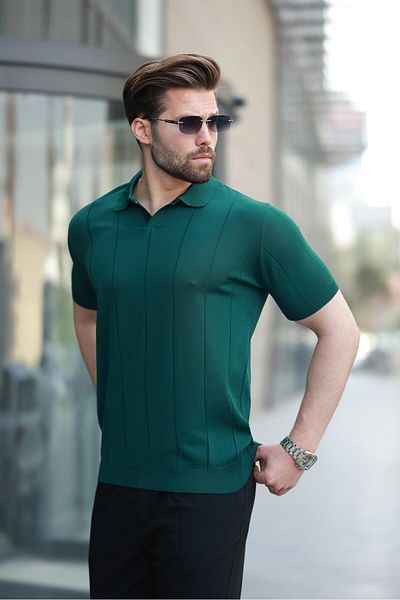 Madmext Ανδρικό T-Shirt Nefti Green Polo Neck Πλεκτό E7417