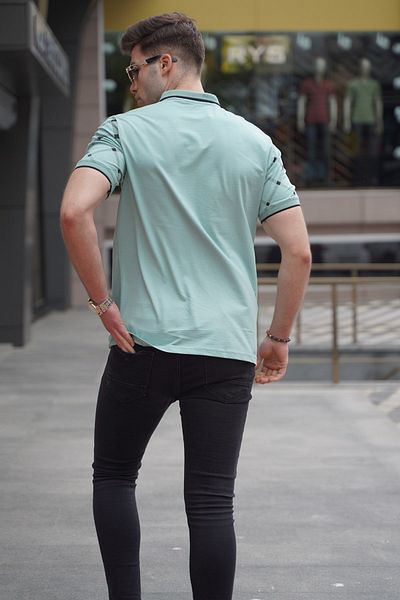 Madmext Mintgrünes Herren-T-Shirt mit Polokragen und Knopfleiste 5867
