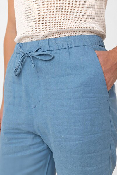 Antioch Blue Linen Blended Men's Shorts