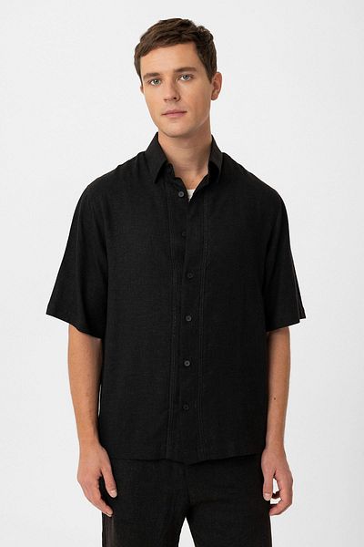 Antioch Black Linen Blended Relaxed Men's Shirt